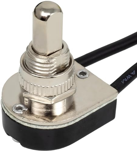ZE-107M E89885 2 Wire Push Button Light Switch Replacement Kit On Off w/Nickel Plated knob 3A250VAC 6A125VAC for Table Lamps, Floor Torchiere Lamps, Canopy Lights - 3/8 Shank
