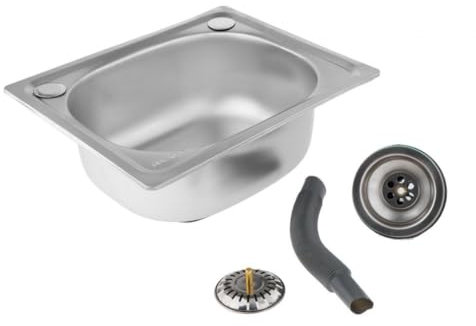 F Fityle Evier Inox 1 Bac, Lavabo Multifonctionnel en Acier Inoxydable avec Trou Drainage Évier Utilitaire avec Tuyau Crépine pour Évier Vaisselle D'hôtel avec Accessoires, 37 cm x 31 cm