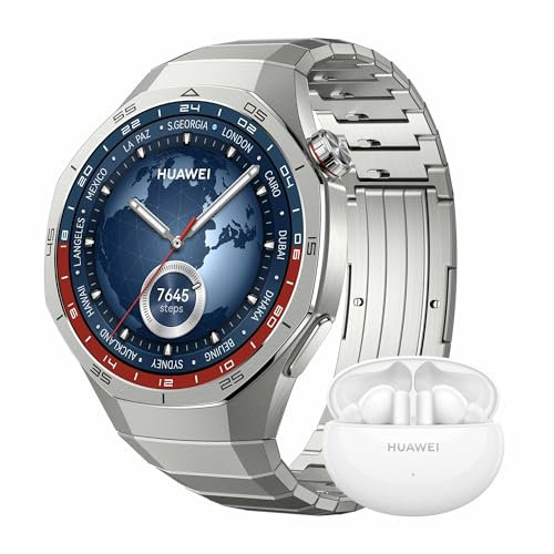 HUAWEI Watch GT 5 Pro 46mm Montre Connectée Titanium +FreeBuds 5i, Design aux Lignes épurées, Programmes d'entraînement de Pointe, Suivi de la santé, ECG, Jusqu'à 14 Jours d'autonomie, iOS & Android