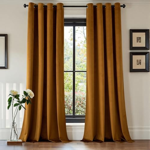 MIULEE Cortinas Terciopelo Marrón 2 Piezas, Ojales Semiopacas Termicas