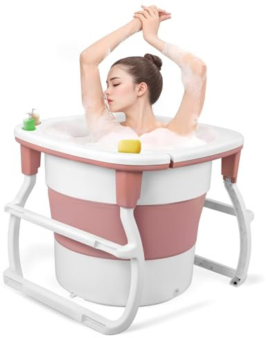 Makamsui Vasca da bagno portatile per adulti, piccola vasca pieghevole da 78,7 cm con staffa, vasca pieghevole autoportante, vasca da bagno pieghevole senza sforzo per bagno caldo bagno di ghiaccio,