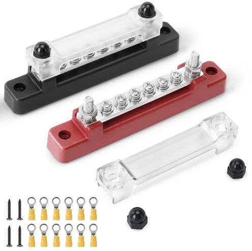 BOSYTRO 2PCS Bloc de Distribution D'alimentation 12V-48V DC BusBar 150A Barres de Distribution D'énergie avec 2x M4 Boulons de Borne et 12 Connecteurs M4, Bornier 12V pour Voiture Bateau(Rouge Noir)