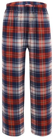 Arshiner pyjamasbyxor för pojkar, långa, elastisk midja, pyjamasbyxor för barn, rutiga fritidsbyxor med 2 fickor, pyjamasbyxor 5–14 år, Blå och röd och aprikos, 11-12 Jahre
