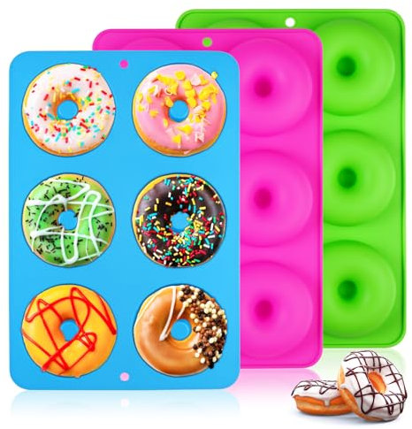 3 Pezzi Stampi Ciambelle Silicone 6 Cavità Stampo Donuts, Antiaderenti Stampo Ciambella, Stampi Ciambelline, Stampo Ciambelline per Donut Baking Biscotti, Muffin, Blu, Verde Chiaro, Rosa Rossa