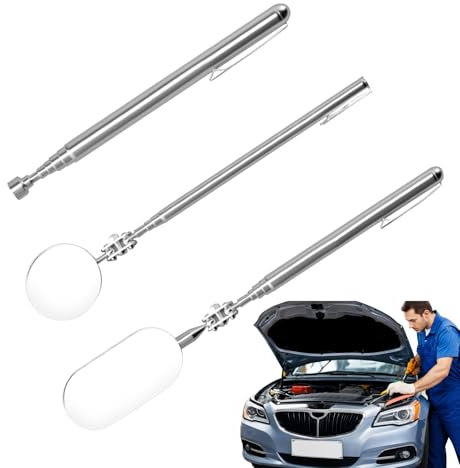 Frfik Teleskop-Inspektionsspiegel - Mechanischer Autospiegel, Spiegelwerkzeug Geocaching - Faltbarer Edelstahlspiegel mit ergonomischem Griff für Fahrzeugwartung, Hausreparaturen und schwer