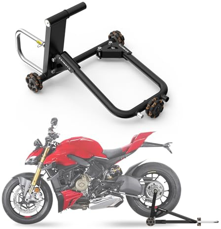 EZIMOTO Sport Motorcycle Rear Stand, 360° Movable Lift Stand, Heavy Duty with Wheels, 880 lb Capacity (Black, Single arm, for Ducati, Pin size 25.7mm, 40.5mm)