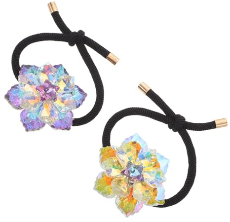 SOIMISS 2piezas Coleteros Flores de Cristal y Gemas Brillantes Lazo Elástico Cabello Accesorios para Mujeres y Niñas Actividades de Fiesta