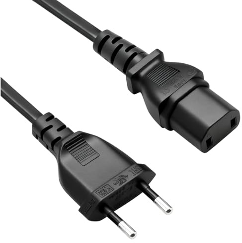 Netzkabel Europa CEE 7/17 auf C17, schwarz, Länge 1.5m,1mm², Flacher Stecker