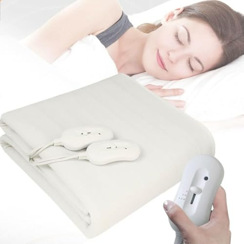 Surmatelas Chauffant Electrique 2 Personnes – Chauffage Rapide, 3 Niveaux de Température, 2 Télécommandes, Confort Thermique pour Lit Double (160 x 140 cm) – Faible Consommation, Sécurisé, Blanc