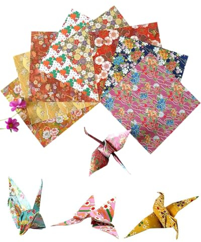 SCJJZ Set de 60 hojas cuadradas de papel origami de doble cara 15x15 cm, papel japonés con 8 diseños exclusivos, material creativo para manualidades y proyectos artísticos de aficionados adultos