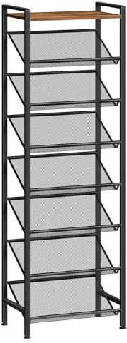 HOOBRO Étagère à Chaussures Étroite, Range-Chaussures Haut, Porte-Chaussures avec Clayettes Métalliques Inclinées, Gain de Place, pour Couloir, Chambre, Salon, Marron Rustique et Noir EBF128XJ01