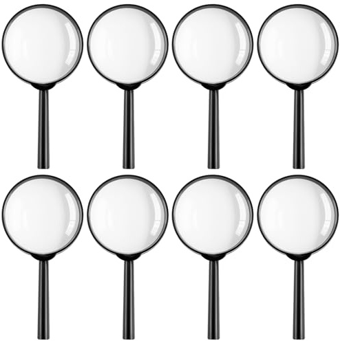 8Pcs Magnifying Glass, 5X Handheld Reading Magnifier Glasses Shatterproof magnify Lens with Non-Slip Rubber Hand-held Gift for Kids Boys Girls Children Insect Seniors Visually Impaired