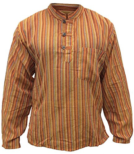 Camisa Estilo Hippie Multicolor, de Manga Larga, Ligera y cómoda, para Hombre Naranja Orange Mix XX-Large