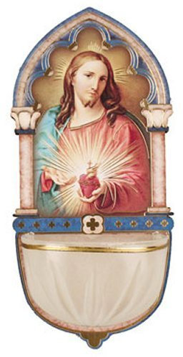 Regalos católicos – Fuente luminosa de agua bendita del corazón sagrado de Jesús con reflejos de lámina dorada (3008)