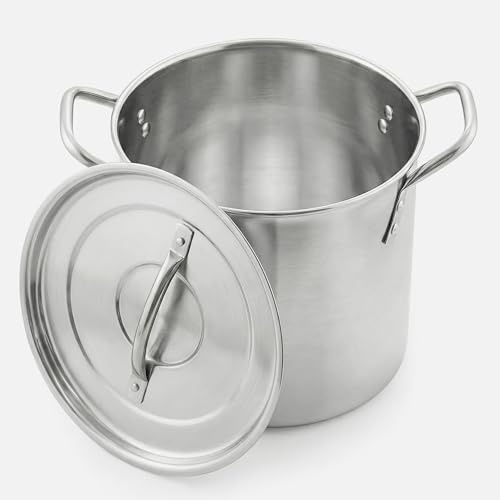 Winsome Stainless Steel Stock Pot with Lid - 15 litres - Bottom Deep Stew Sauce Soup Pasta Cooking Pot Home Brew Boiling Pot Set