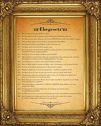 empireposter Ehegesetz - Urkunde mit gedruckten Barockrahmen - Motivations Miniposter Plakat Druck - Größe 40x50 cm