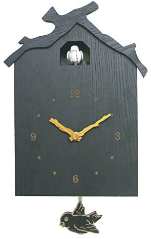 DEEWISH Birdhouse weiß, Moderne hölzerne Hauptdekorwand Kuckucksuhr 12 natürliche Vogelstimmen Kuckucksruf für Kinderfamilie (265 * 195 * 70 MM, Schwarz)