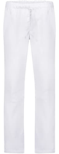 B-well Batista Medizinische Schlupfhose Unisex Schlupfhose Pflege Damen/Herren - Elastischem Bund - Gesäßtasche Krankenhaus Uniformhose - mittlerer Taille und Rundumgummibund (Weiss, 2XL)
