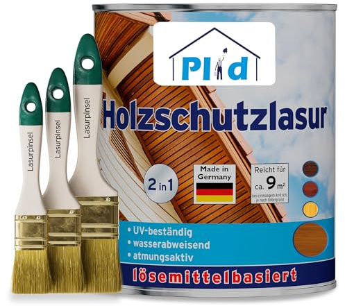 PLID® Trälasyr Teak satin – [LANGANHALTENDE WIRKUNG] – alle Laub- und Nadelhölzer – feuchtigkeitsregulierend – UV-beständig – wetterbeständig – Trälasyr för außen – Made in Germany 0,75l Set