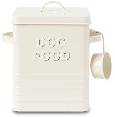 HOMION Metal dog food tin pets food storage box container canister lid with scoop (Cream)
