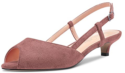 NobleOnly Femmes Aiguille Bas Kitten Talon Heel Ouvert Bout Slingback Sandales Slip-on Sexy Dress Mariage 3.5 CM Heels Chaussures Marron-A 43 EU
