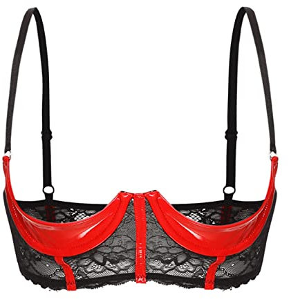 CHICTRY Womens Mesh Sheer Lace 1/4 Cups Bralette Push Up Underwire Shelf Bra Tops Everyday Bras 6# Red 3XL