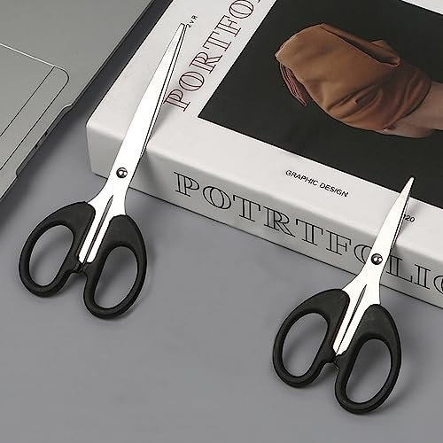 SYJINHUASY 2-Piece Lightweight Stainless Steel Scissors - Black Fabric Scissors for Office, Home, School, Sewing & DIY Crafts (Simple Style) (J004)