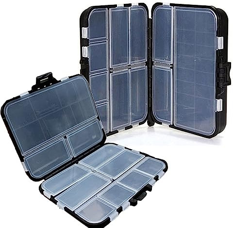 2 Stück Fishing Tackle Box Kunststoff Angelkasten Wasserdicht Angelbox Klein Angelköder Boxen Köderbehälter für Angelzubehör, Schwarz