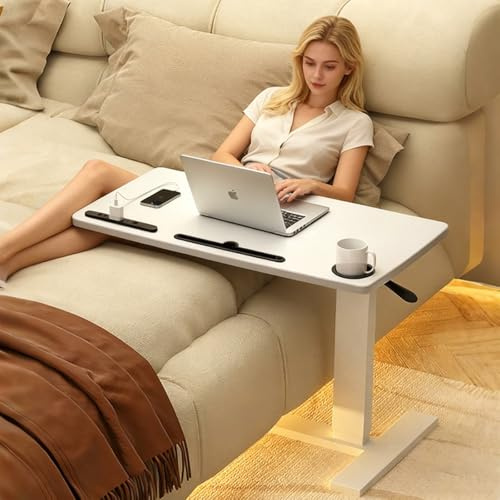 Overbed Table with Wheels & USB,Pneumatic Height Adjustable Bedside Table