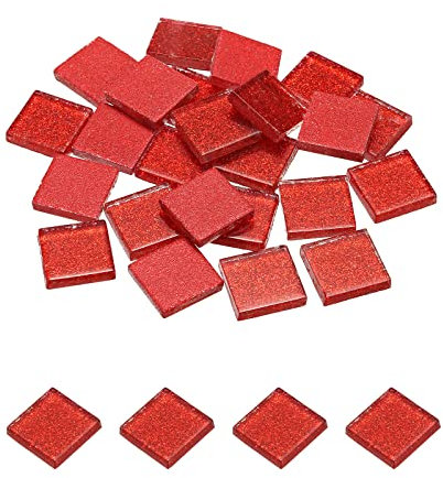 sourcing map Mosaïque Carrelage Tuile Tesselle, Verre Éclat Cristal Vrac Carré Paillettes Carreaux 2x2cm pour Maison Décoration, Artisanat, Pack de 25(100g, Rouge)