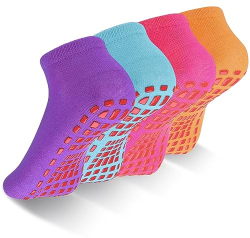 Fanshiontide 4 Pairs Non Slip Yoga Pilates Socks,Yoga Socks for Women&Men with Grips Non Slip Slipper Socks Fitness Fall Prevention Grip Socks for Ballet, Pilates, Hospital, Home
