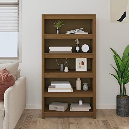 ZEYUAN Book Cabinet Honey Brown 80x35x154 cm Solid Wood Pine,Shelving Units For Storage,Book Storage