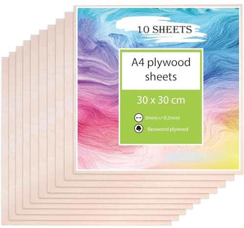 madera contrachapada 3mm, 30 x 30 cm (+/- 0,2 mm) tablero madera de tilo, manualidades corte fino de madera, para calar sierras, calor transferencia, corte por láser CNC, modelos fabricación(10 pcs)