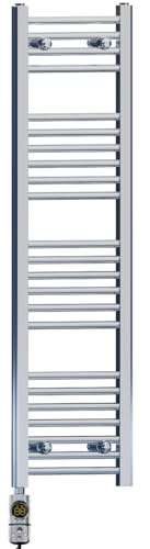 350mm Wide Chrome Electric Bathroom Towel Rail Radiator Heater With AF Thermostatic Electric Element UK Pre-Filled (350 x 1200 mm)
