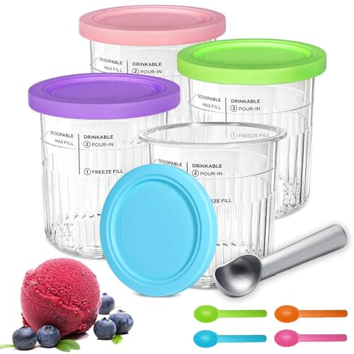 DAZZTIME Behälter für Ninja Creami Deluxe Pints,4 Stück Ersatz für Ninja Creami Deluxe Pints und Deckel,Eisbehälter für Speiseeis,Eismaschine Zubehör für NC501 NC500-Serie 680ML,BPA-frei