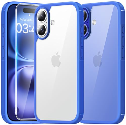 TAURI Funda para iPhone 16 6.1, [No Amarillea] con HD Protectores de Pantalla, [Protección de Grado 15 FT] Mejorada Protección Anti-Arañazos Case - Azul