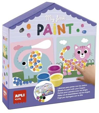 APLI Kids 19574 - My First Paint, Juego DIY de temática de animales para completar las láminas con pintura de dedos.