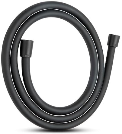 OFFO Shower Hose 1.6m, PVC Smooth Shower Pipe with Washers, Flexible Anti-Kink Handheld Shower Head Hose,High Pressure Shower Hose for Bath Taps Replacement,Matte Black