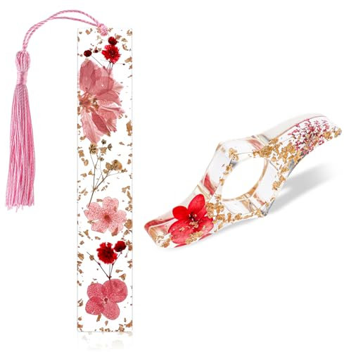 2 Stück Harz Lesezeichen, Lesezeichen Mädchen Transparente Getrocknete Blume Harz Florale Buch Seite Halter Lesezeichen mit Quaste Buchseitenhalter Zubehör für Leseliebhaber Studenten Lehrer