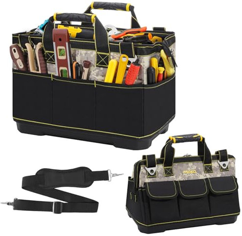 MoKo 16-Zoll-Werkzeugtasche mit wasserdichtem Boden, Heavy Duty Tote Tool Bag Organizer für Männer mit Multi-Taschen, Verstellbarer Schultergurt, Vatertag Papa Männer Geschenk für Elektriker