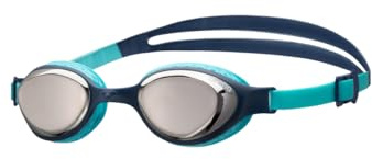 ARENA Unisex Kids Junior Air Mirror Swim Goggles for Swimming Ages 6 to 12 Air Seals Anti-Fog Coated Lens Adjustable Strap, Silver/Navy/Water