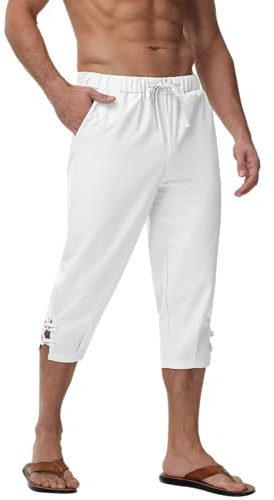 YAOHUOLE Shorts Et Bermudas Homme Pantacourt Lin Homme Short Long en Lin Homme