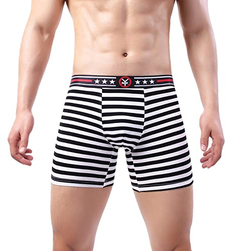 Boxer Personnalisé pour Homme en Microfibre Pyjama Homme Boxer Long en Dentelle tricotée Taille Haut Sexy Respirants et Légers pour Hommes Caleçon Rayé pour Hommes Boxer Homme Doux