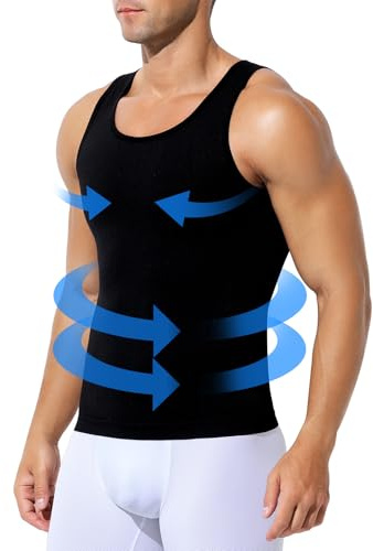 Casey Kevin Faja Reductora Hombre Compresión Camiseta Body Shaper Deportiva Adelgazante Camisa,Negro,L