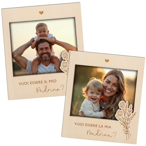Joli Coon Cornice in legno per una foto per chiedere alla madrina e al padrino - Vuoi essere la mia madrina - Vuoi essere il mio padrino - Cornice in legno magnetico per foto insieme