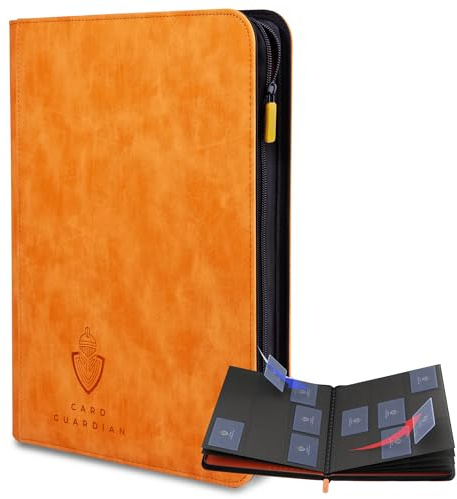 Card Guardian - Carpeta de 9 bolsillos con cremallera para 504 tarjetas, bolsillos laterales de carga para juegos de cartas coleccionables TCG (naranja)