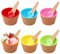 PORUPAEL 6 Pieces Candy Color Ice Cream Bowls, Colorful Ice Cream Cup with Spoons Thickening Plastic Dessert Bowls Cute Dessert Container Holder for Family, Camping, Party