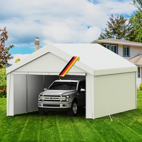 Carport Zeltgarage 4x6m – Wasserdichtes Garagenzelt mit abnehmbaren Seitenwänden – UV-beständig Winterfest Unterstand für Auto, SUV, LKW, Boot – Lagerzelt Weidezelt Garten Garage, Weiß