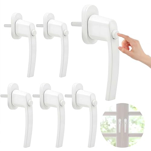 Lot de 6 poignées de fenêtre verrouillables avec bouton pression en aluminium pour porte de terrasse sans clé (blanc) (6)