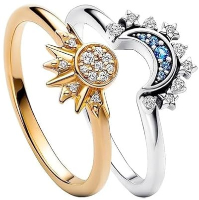 GHPKOTW 2 Bagues Soleil Et Lune, Bagues Femme Ajustables, Bijoux Élégants, Bagues Anti-Stress, Cadeaux Pour Femmes, Bagues Empilables